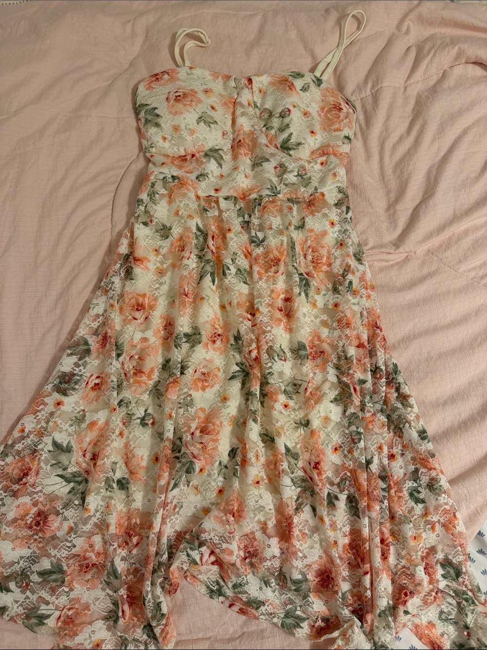 Lace Sundress with Peach and Green Print